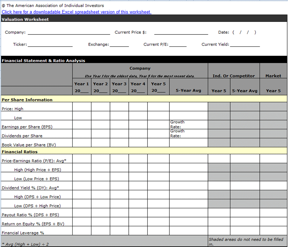 stock market worksheet