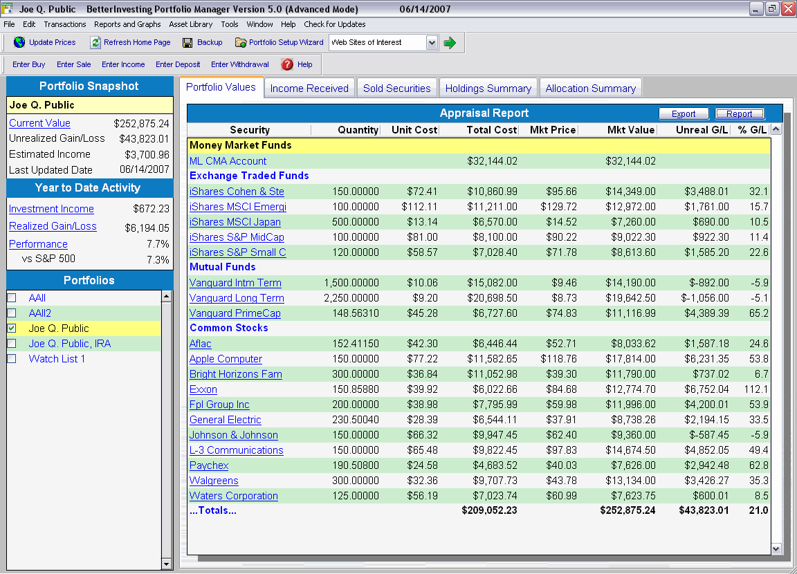 Comparison Portfolio Management Software Programs AAII