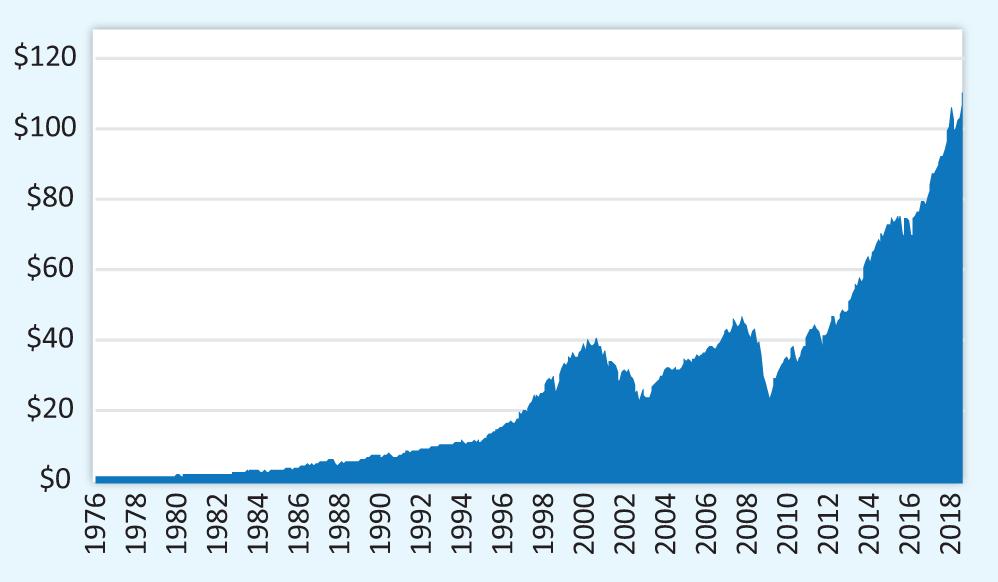Figure 1. Linear Growth of $1 Invested in the Vanguard S&P 500 Index Fund