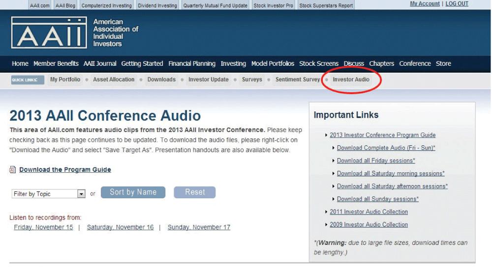 Figure 1. Investor Conference Audio Home Page