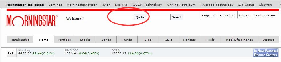Figure 1. Morningstar Quote Search Box