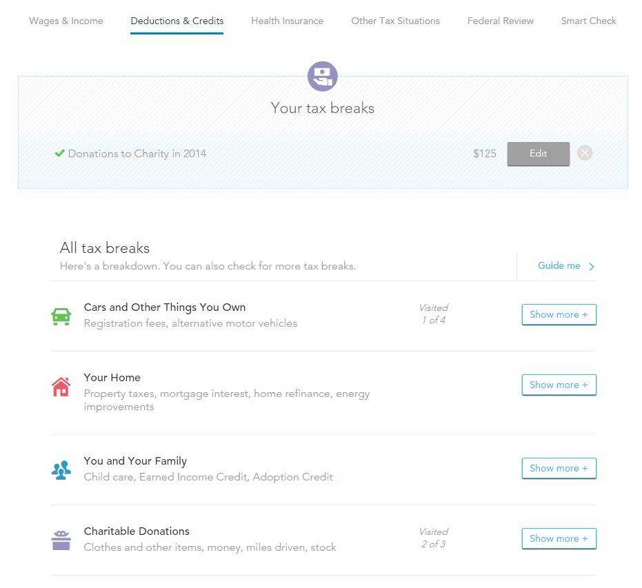 Figure 3. TurboTax Deductions and Credits Section
