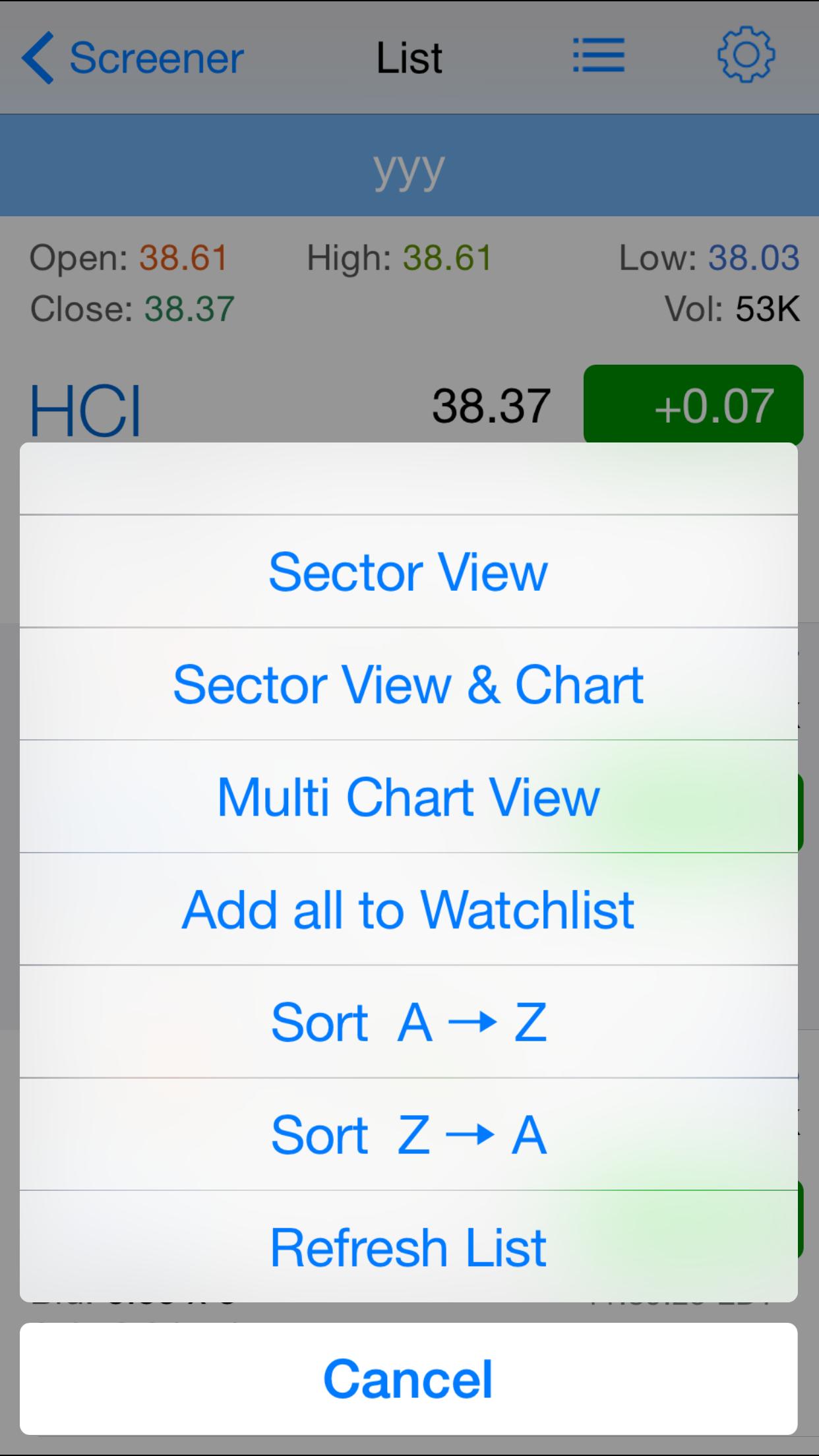 Figure 3. Stock View Options
