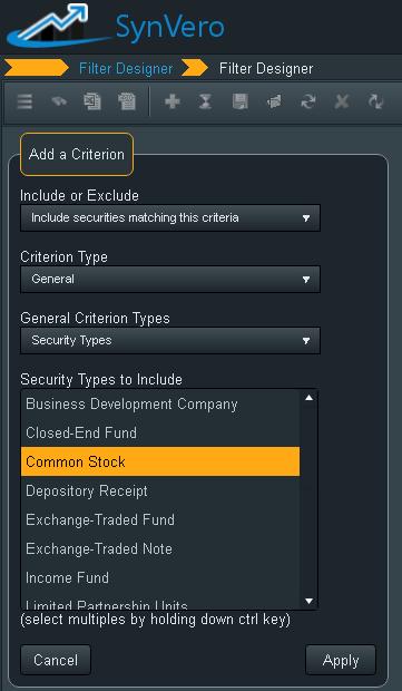 Figure 1. Adding Criteria in the Filter Designer