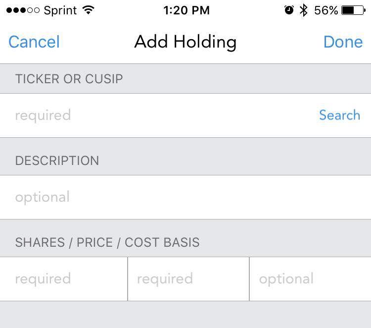 Figure 2. Entering Securities Data Manually