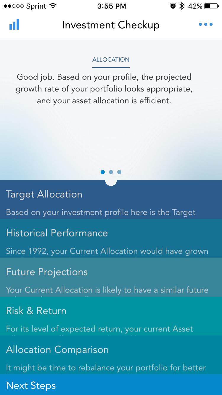 Figure 6. Investment Checkup Screen