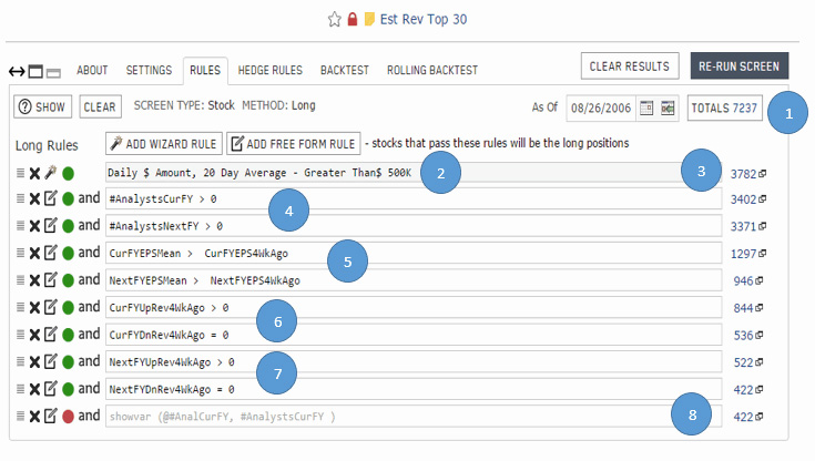 Figure 2: Top 30 Up Screen Rules/Terms at Portfolio123