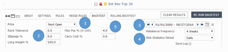 Figure 3: Top 30 Up Backtest Settings at Portfolio123