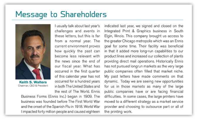 FIGURE 1 An Example of an Annual Report Created to Inform Shareholders
