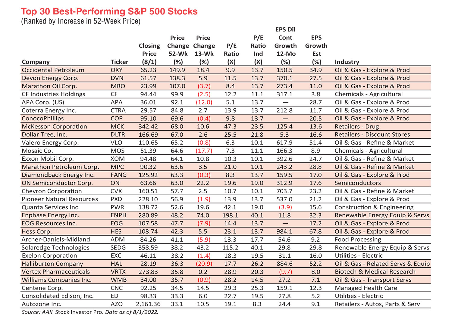 BestPerforming S&P 500 Stocks AAII