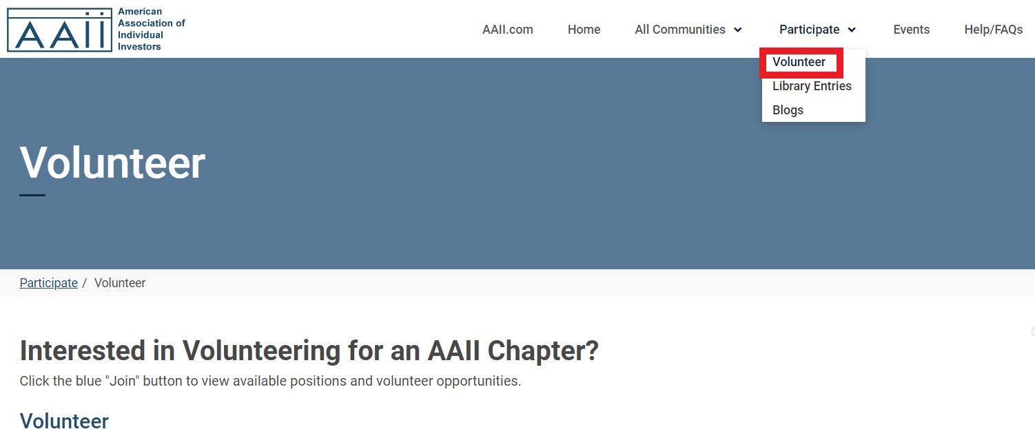 volunteer for an AAII local chapter through the online Community page