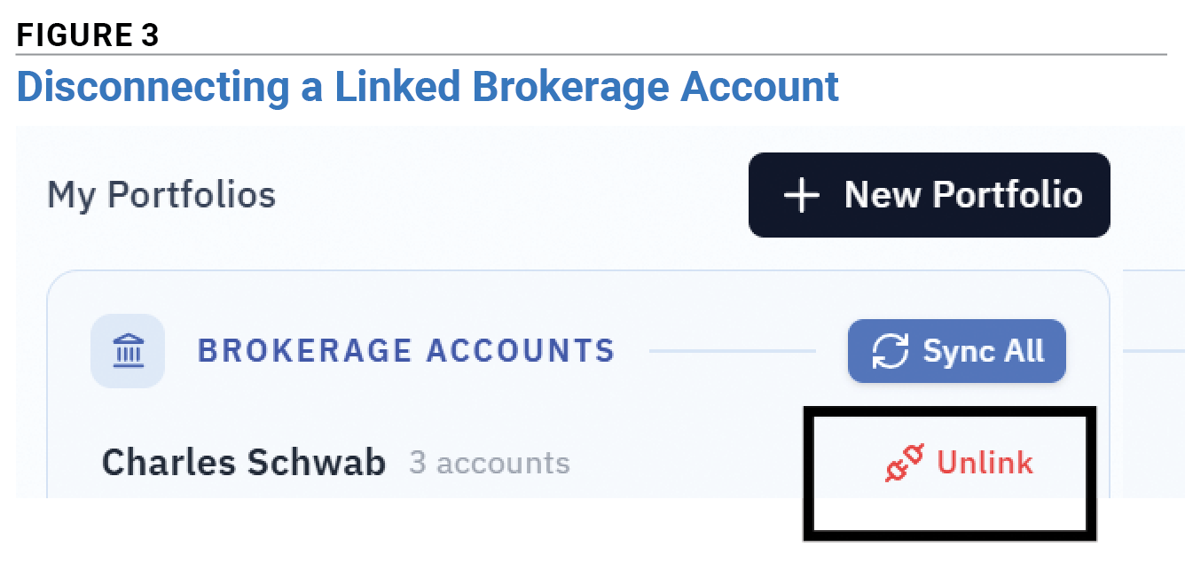 Figure 3 Disconnecting a Linked Brokerage Account