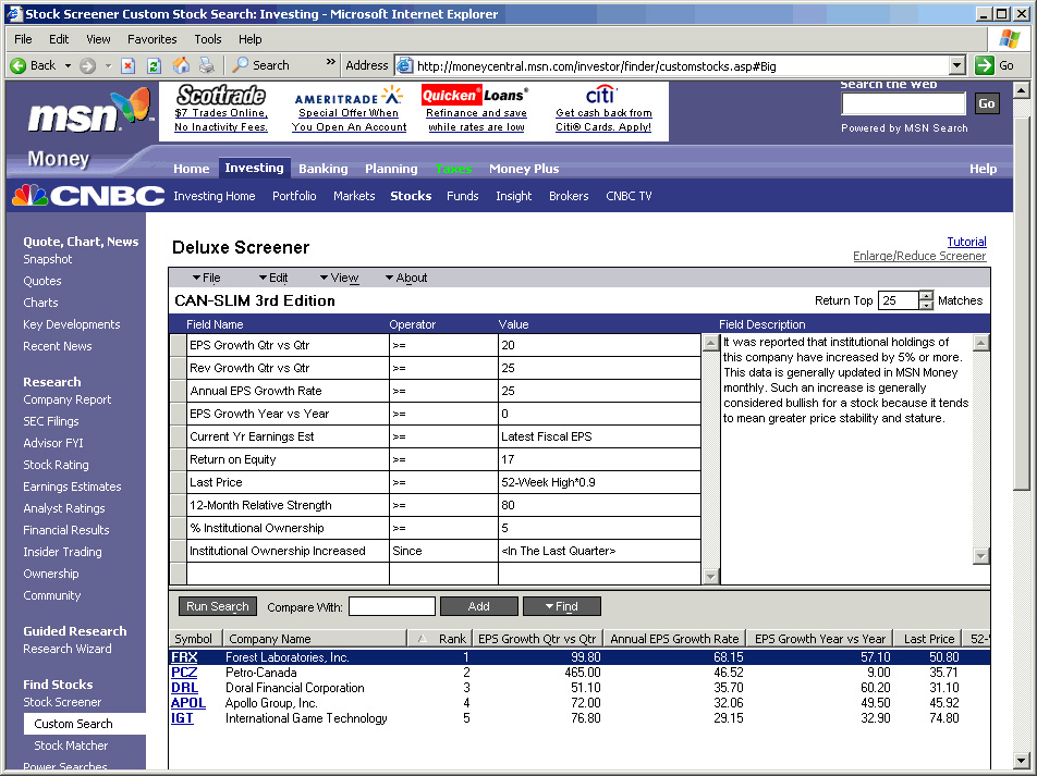 The CAN SLIM Approach Revising a Screen AAII